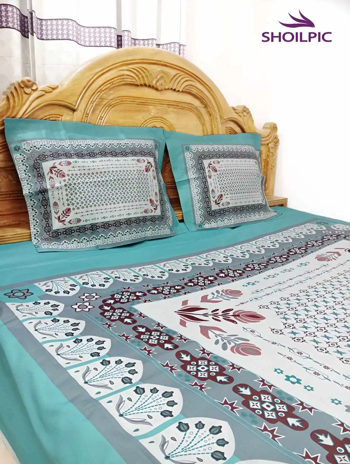 Premium Quality Digital print Bed Sheet (3 Pcs) - Image 2