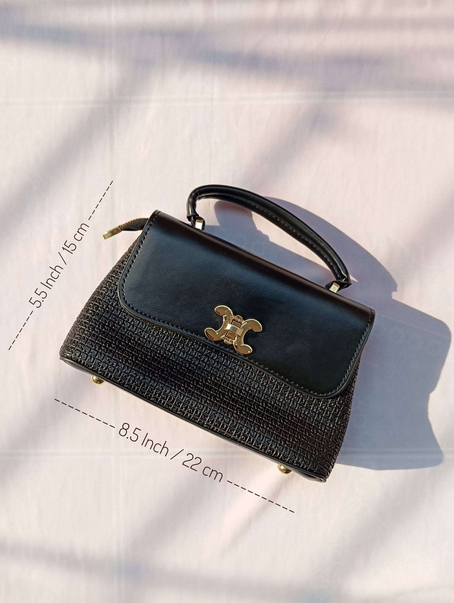 Premium Black Handbag with Gold Lock Closure - Image 2